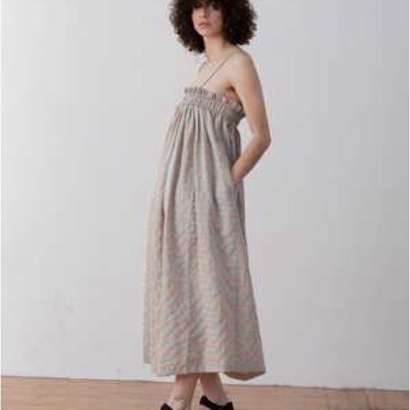 Ali Golden Gingham Elastic Midi Dress w/ Pockets | Size L - Picture 5 of 6